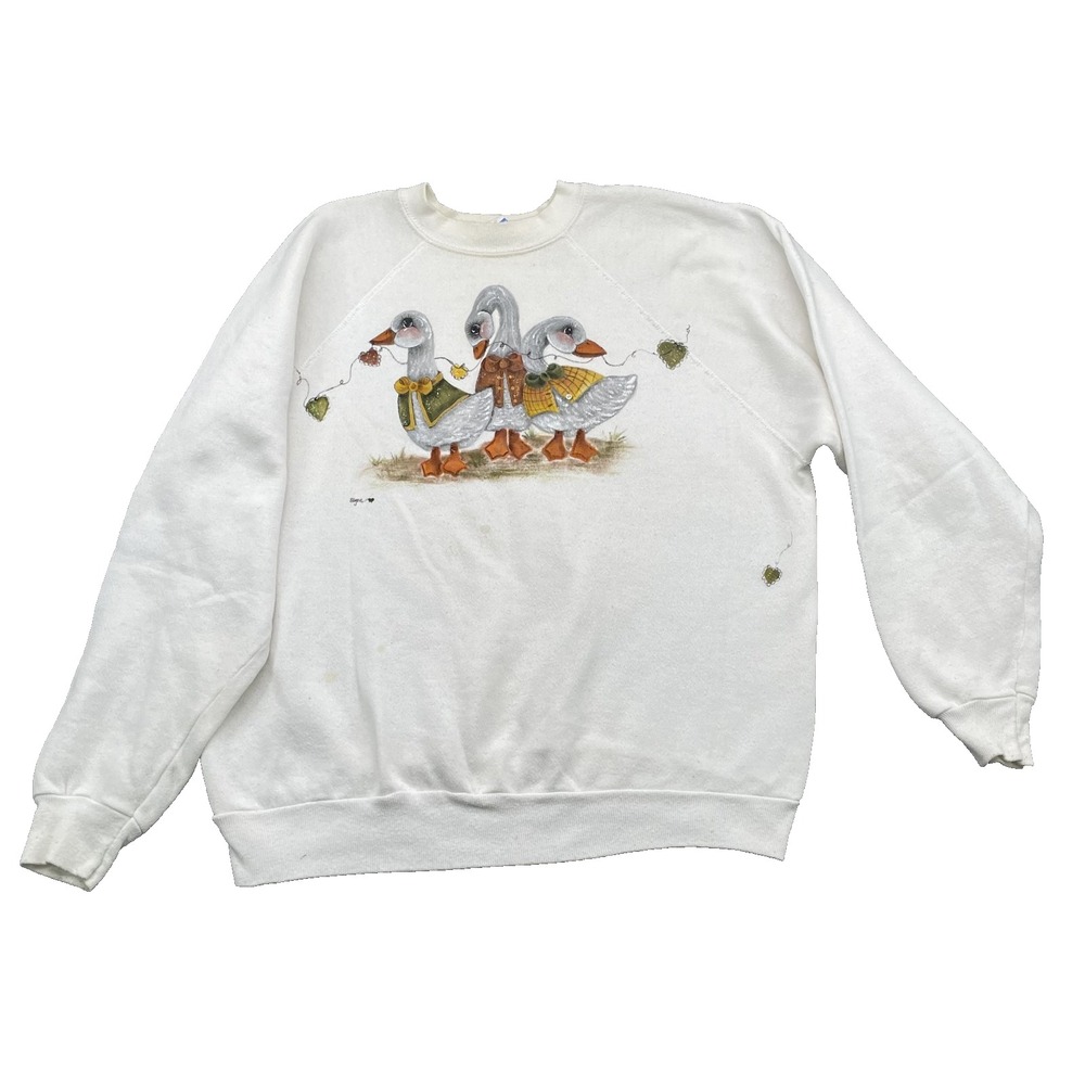 Vintage Tultex Sweater Large Fall Duck Heart 90's Grandma USA‎ Cute Cottage Core